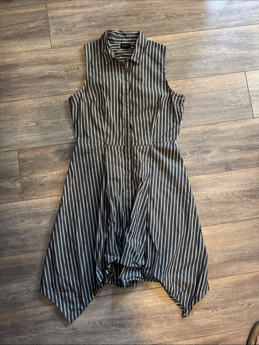 Who What Wear Black & White Striped Sleeveless Asymmetrical Handkerchief Dress